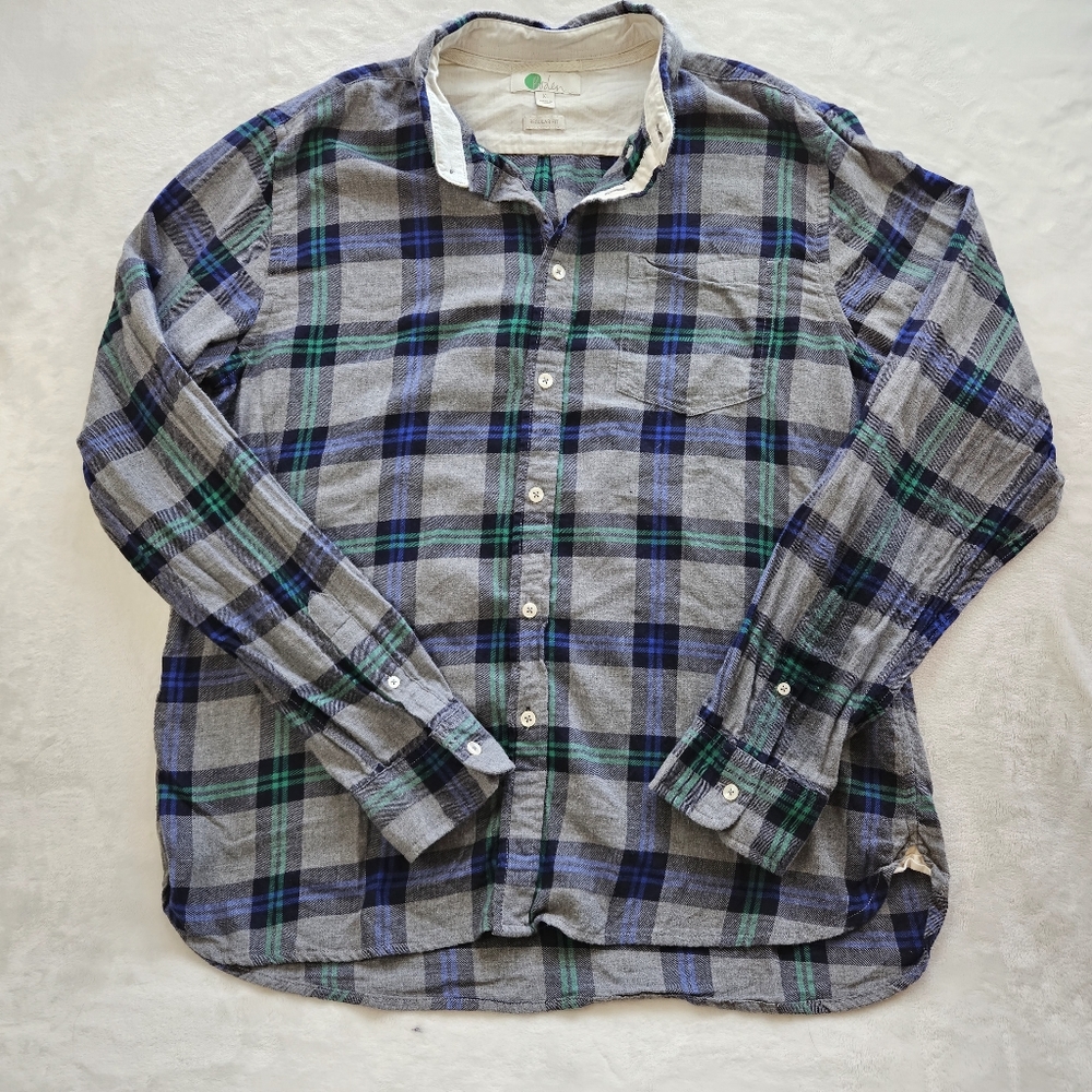 Boden Mens Check Plaid Flannel Button Up Long Sleeve Shirt Size XL Blue Green